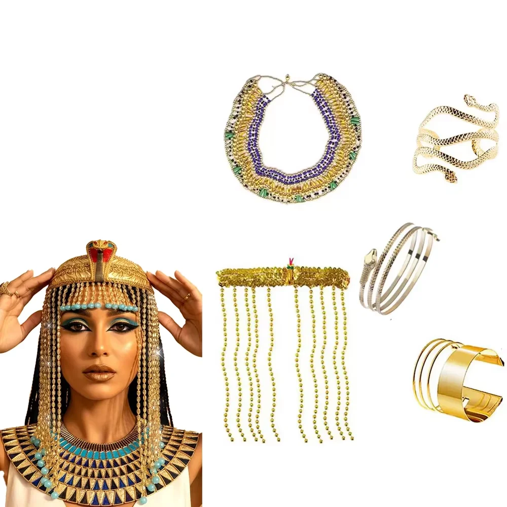 여성용 이집트 헤드피스, 이집트 스타일 의상 여성용 주얼리 액세서리, 태슬 헤드 체인용 팔찌