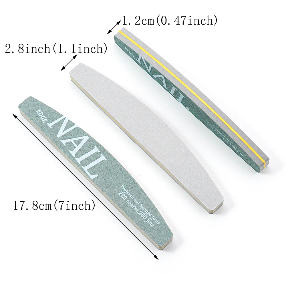 5/10 Sponge Nail Art File 220 280 Grit Green&Grey Halfmoon Buffer Nail Supplies For Professional Manicure Accessories And Tools