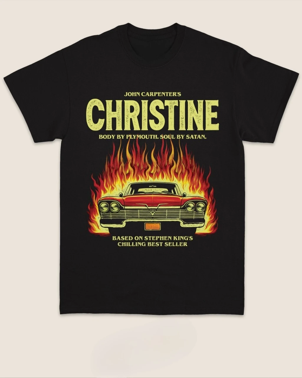 Camiseta Retro de la Película de Terror Christine Stephen King, Camiseta Vintage con Gráfico de Plymouth Fury Fire, Estilo Gótico, Clásico y Casual para Hombre