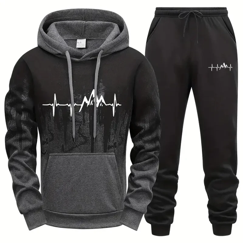

Mens Tracksuit Print Single Piece Casual Splash-ink Hooded Sweatshirt Pants Sports Jogging Mens Clothing AutumnWinter Streetwear