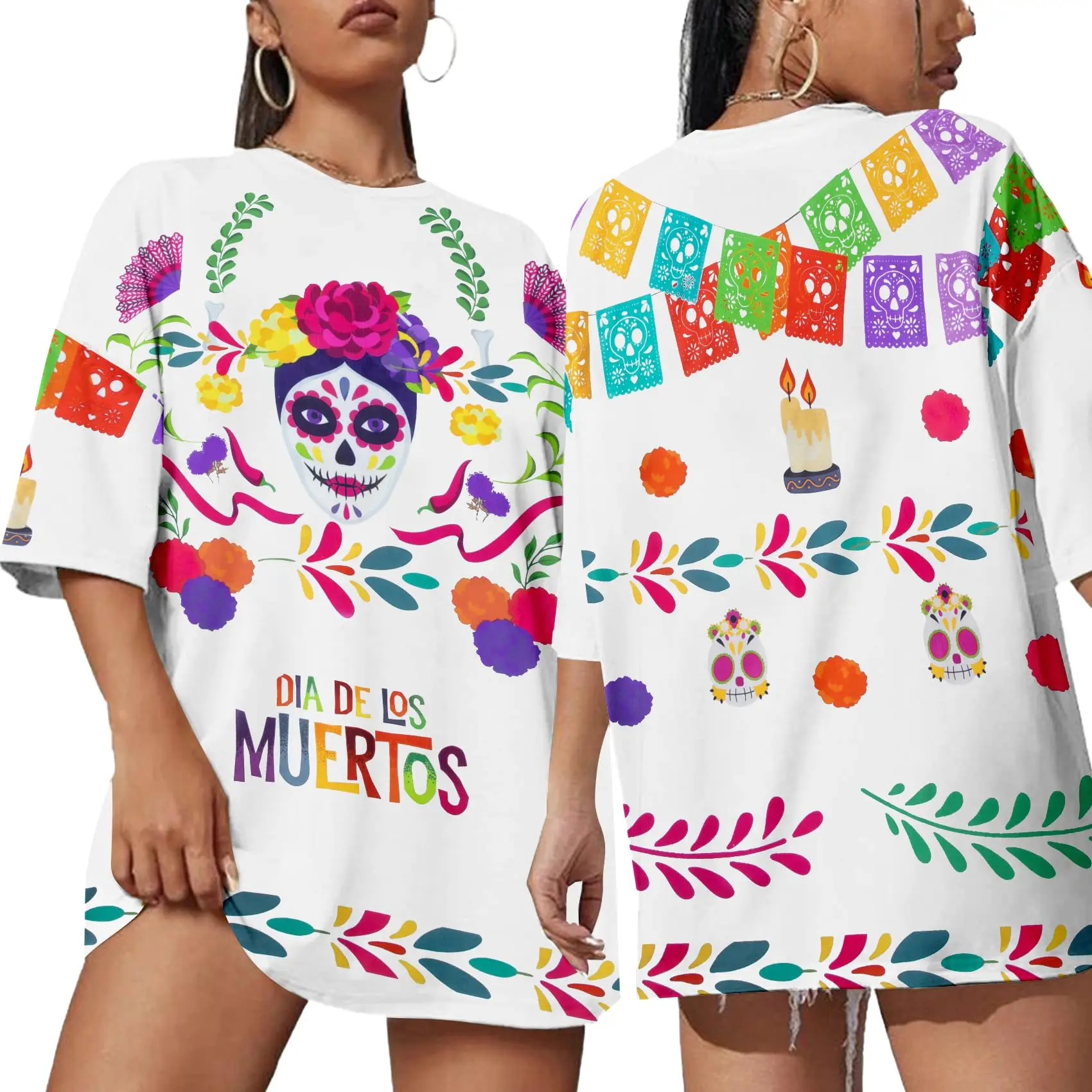 T-shirt Dia De Los Muertos da donna T-shirt stampate con scheletro di zucchero Pullover del Giorno dei Morti Top Abito di Halloween