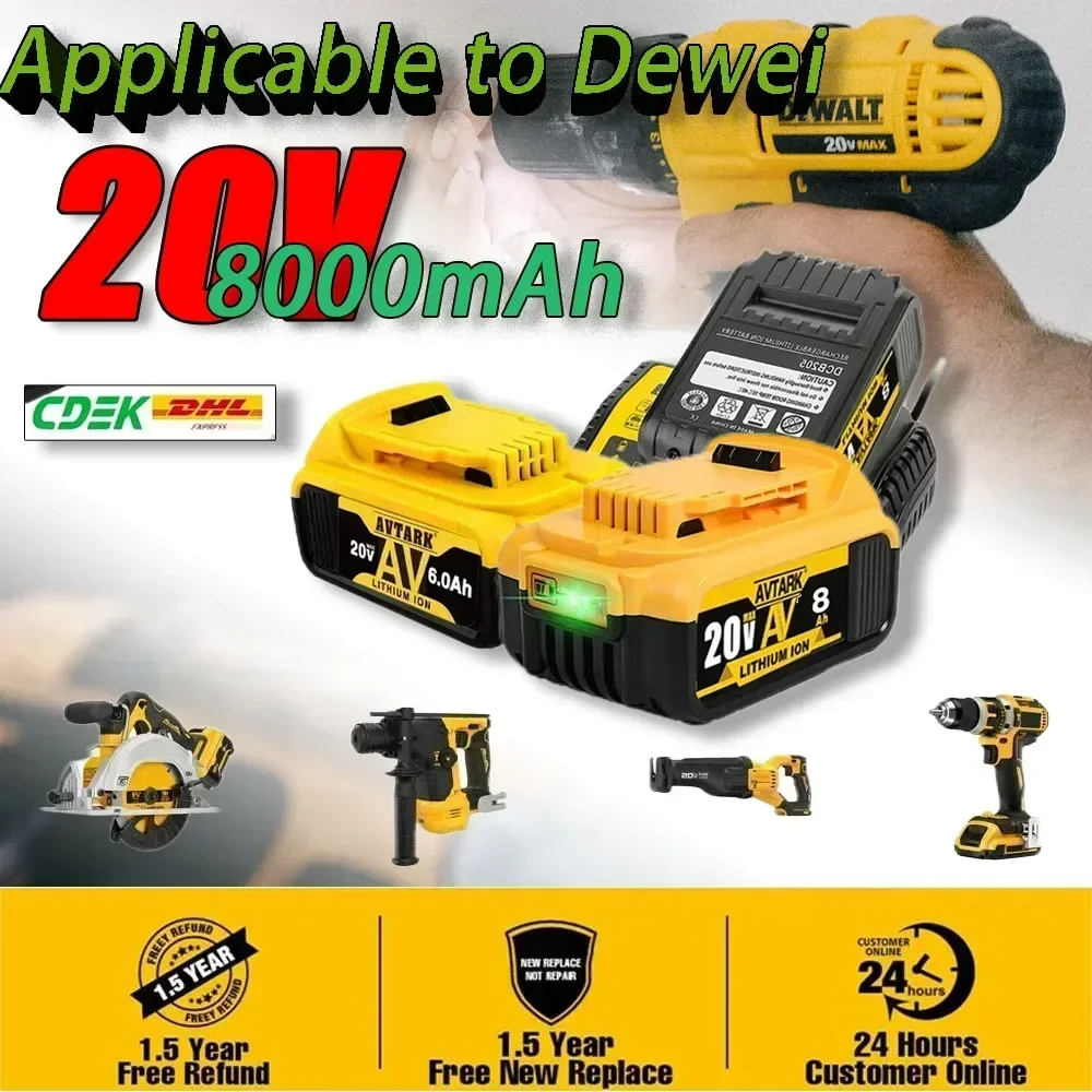 Genuine 18V/20 Volt MAX 6.0Ah 8.0Ah DCB200 Replacement Li-ion Battery for DeWalt DCB205 DCB201 DCB203 Power Tool Batteries