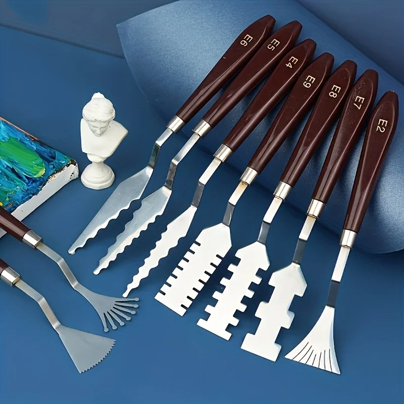 9pcs Artist Palette Knife Set with Engraved Wooden Handles - Durable Stainless Steel Tools for Oil & Acrylic Painting, Versatile