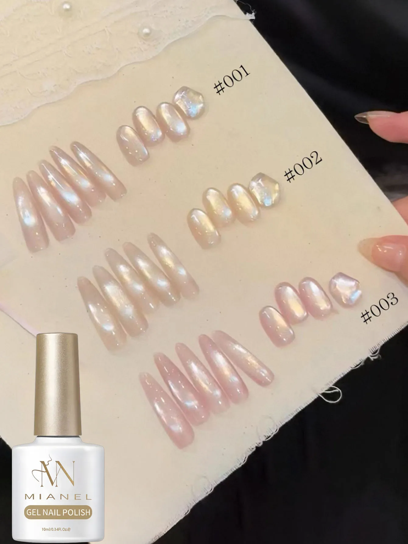 MIANEL 10ML 2026 Neuer Schneeweißer Märchenland 3-Farben Katzenauge Gel-Nagellack Funkelnder Goldschimmer Rosa Satin Glasperlen Nagelkunst – Detail 24