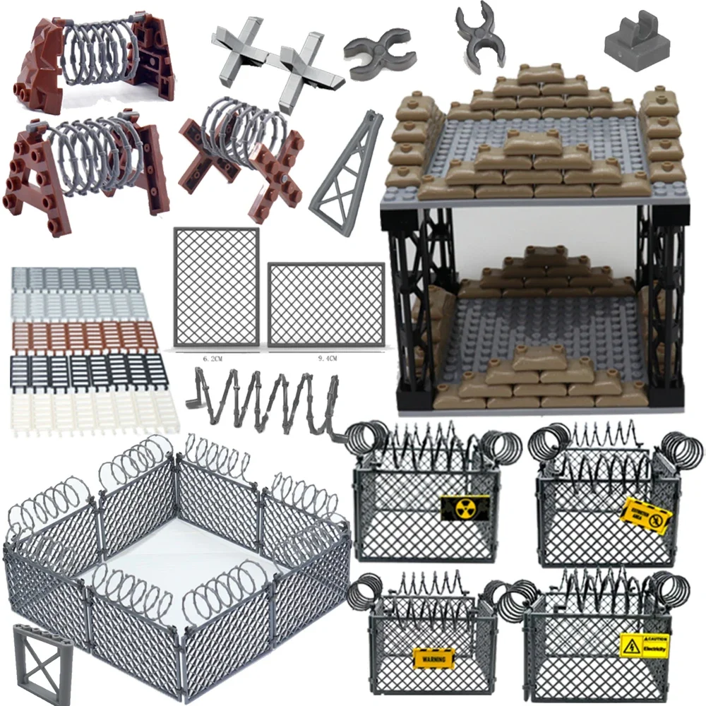 Military Base Barbed Wire Building Block City War Scene Roadblock Accessory Fence Isolation Warning Net Rail MOC Brick Parts