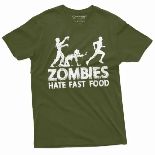 

Men's Funny Zombies Hate Fast Food T-shirt Foodie Humor Gift Shirt Humorous tee