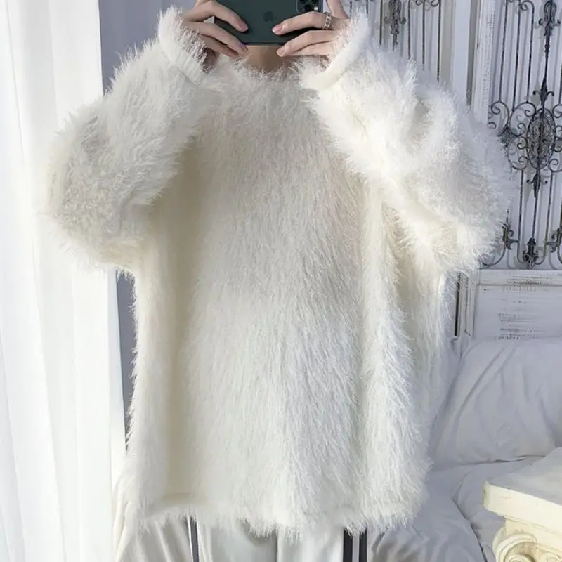 

Мужской круглый трикотаж Soft Plu Camere, удобный удобный ленивый свитер High End Sensation, белый повседневный зимний свитер