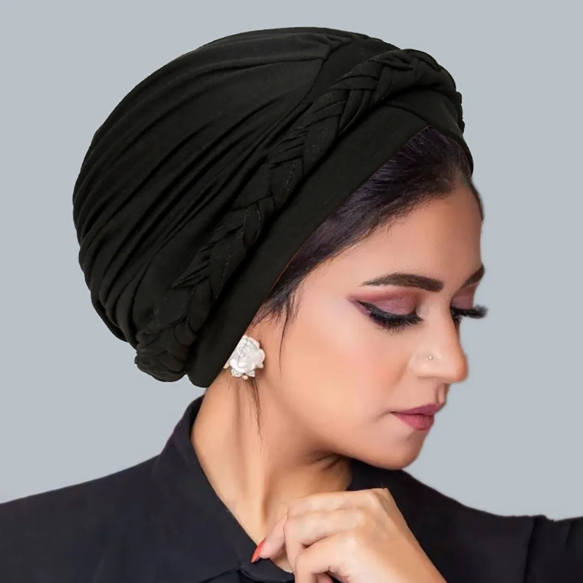 

Solid Color Muslim Braid Turban Hijabs Inner Headscarf Hat Ladies Head Wrap Bonnet Women Islamic Headcover