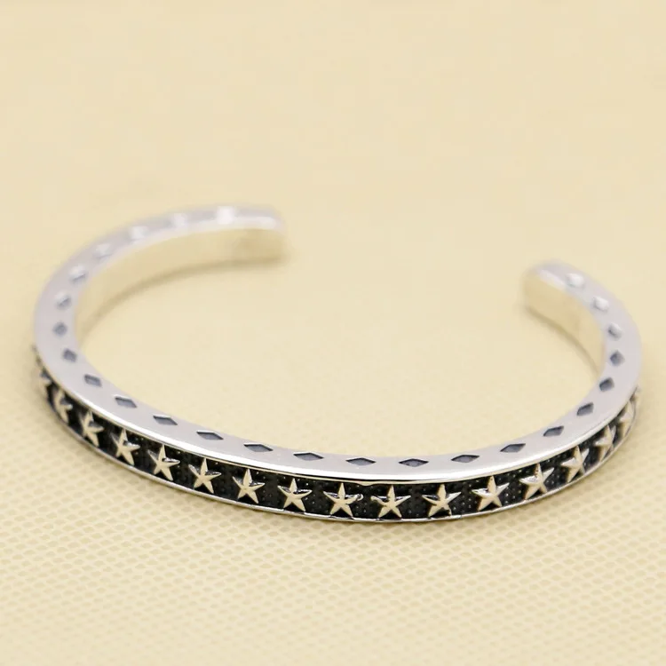 European and American fashion S925 pure silver pentagonal star bracelet men's Korean version fashion trend punk bracelet