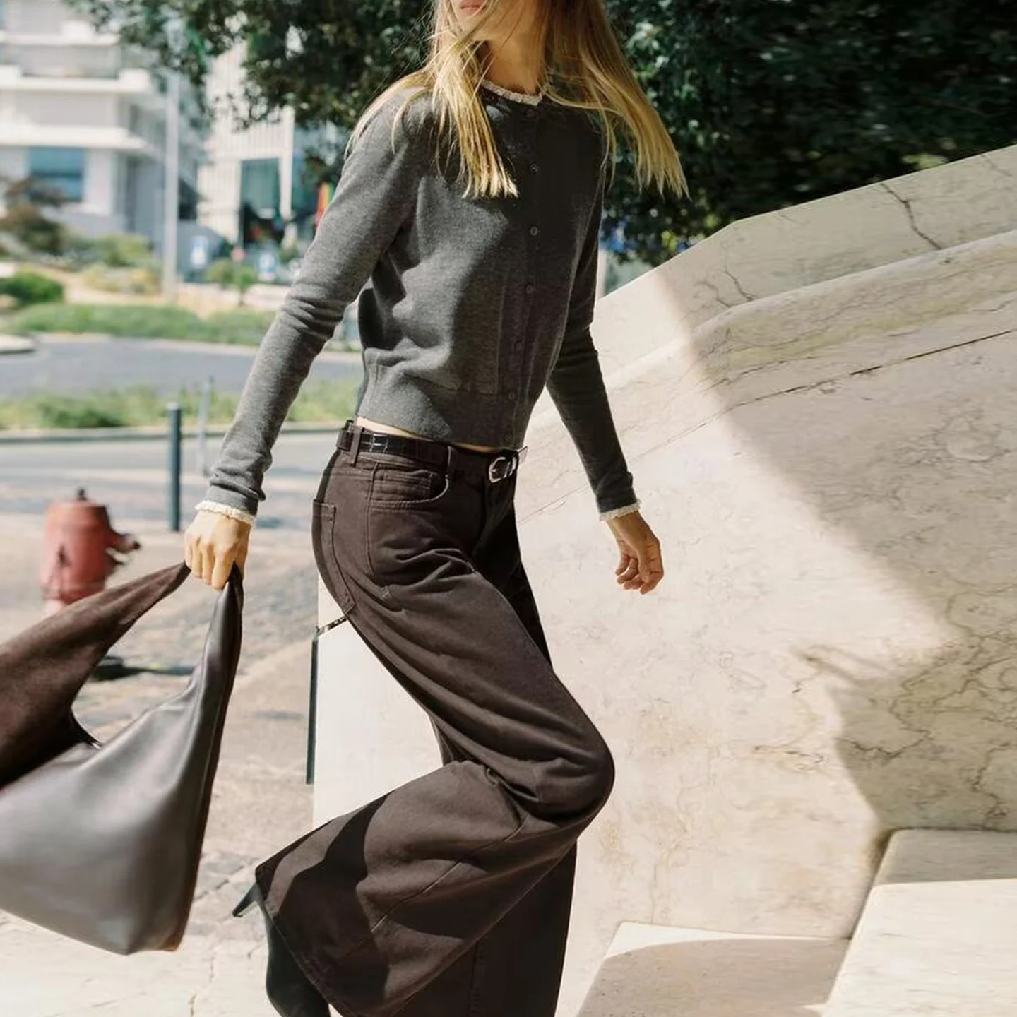 

Z женская трикотажная верхняя одежда, новинка 2025, простое кружевное повседневное длинное пальто с круглыми пуговицами Z