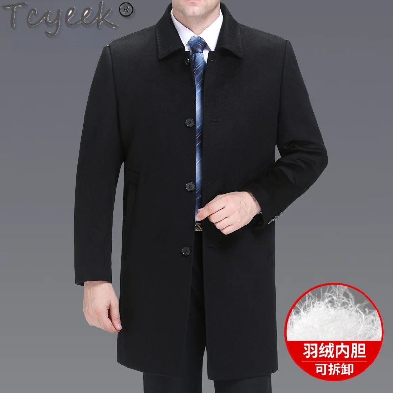 

Tcyeek Mid-length 90% Cashmere High-end Jacket Men Winter Warm Woolen Coat Thicken 90% White Duck Down Liner Casual Man Clothing