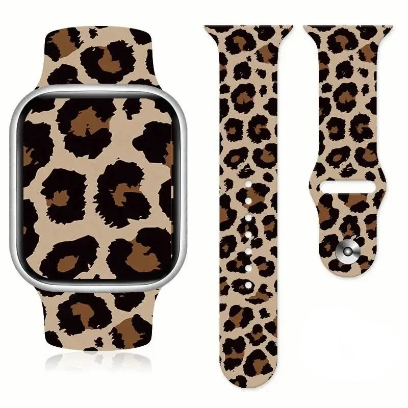 Silicone Leopard Printed Strap For Apple Watch Band 44mm 41mm 45mm 38mm 40mm 42mm 49mm Bracelet For iWatch 9 10 8 7 SE 6 5 4 3 2