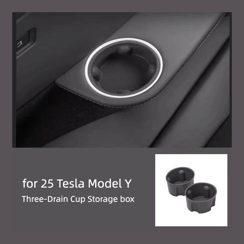 For 25 Tesla YL Model Car Silicone Triple Drain Cup Set Car Drink Rack Storage Tank
