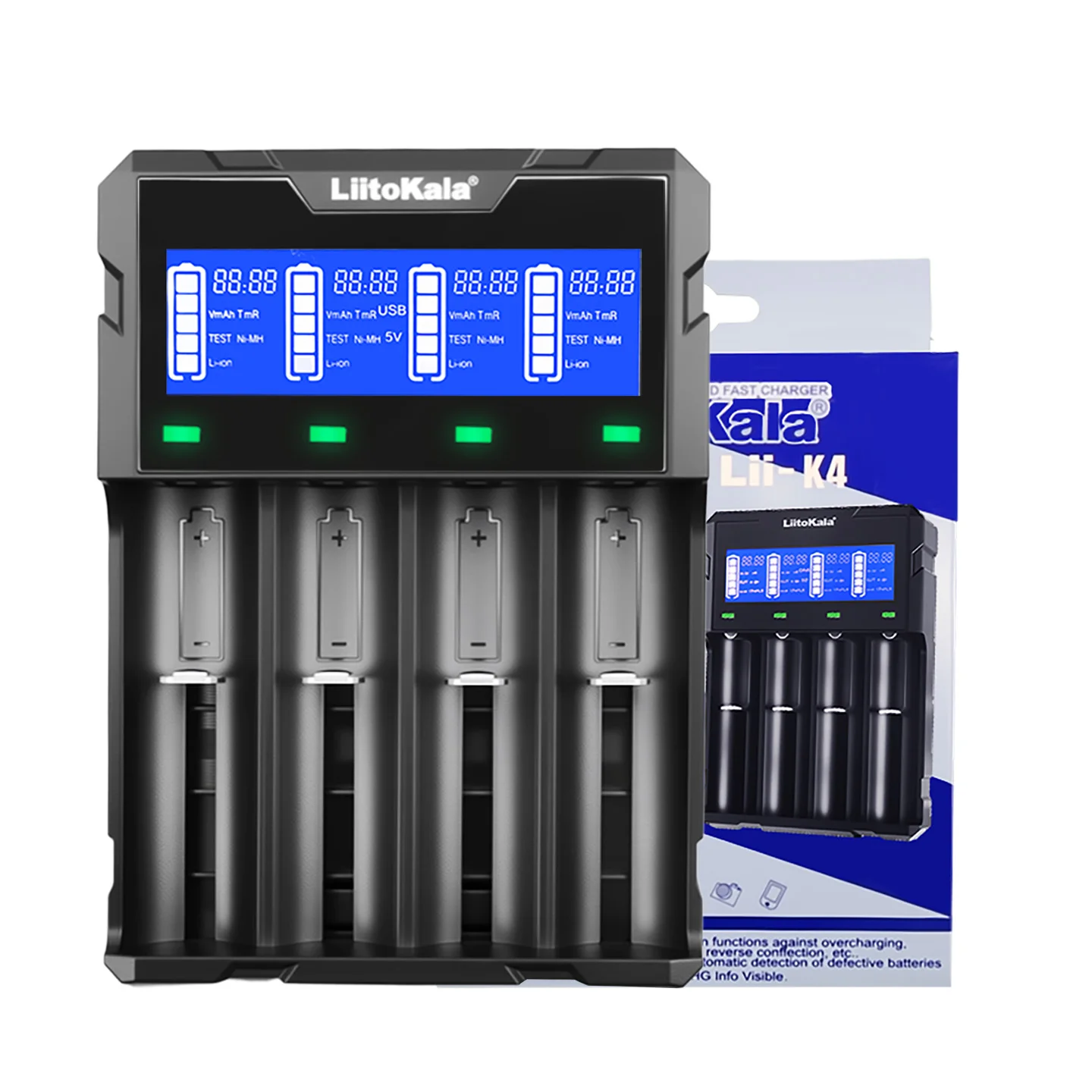 LiitoKala Lii-K4 18650 شاحن بطارية ل 21700 20700 26650 16340 CR123A 18350 14500 1.2V ni-mh Ni-Cd الشواحن الذكية