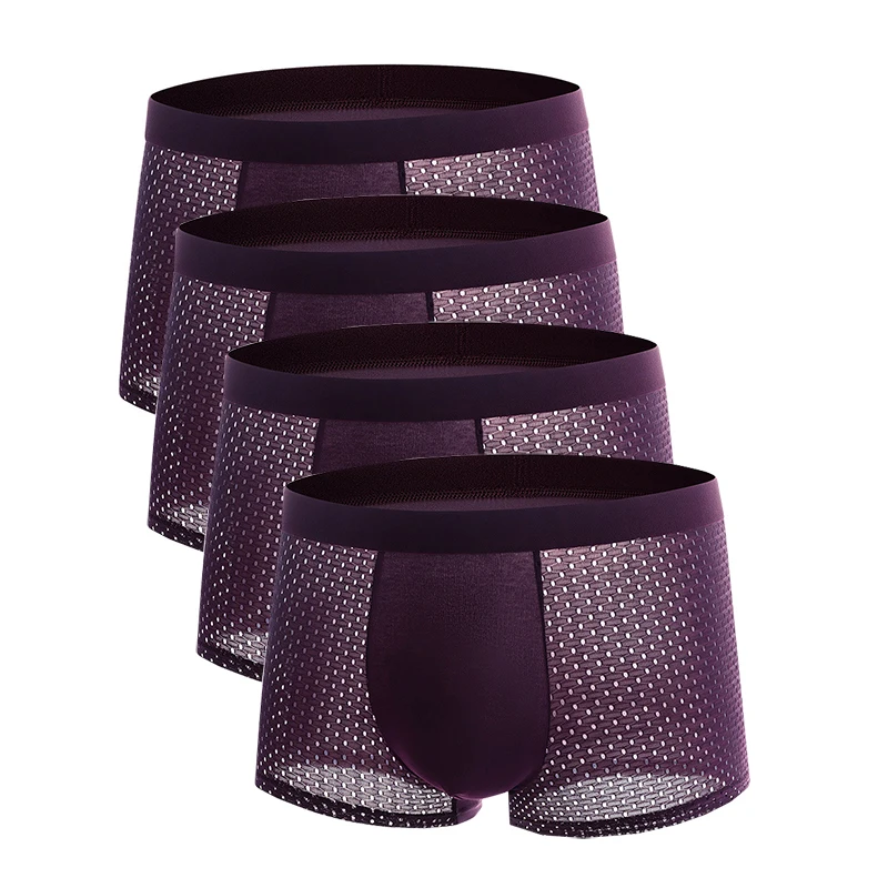 4 stücke männer Unterwäsche Eis Seide Mesh Männer Boxershorts Plus Größe Höschen Solide Sexy Männer Boxer Sommer Atmungsaktive Intime unterhose