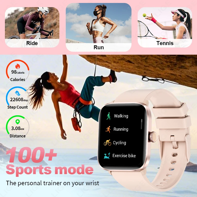 LIGE New Fashion Smart Watch Women Fitness Monitor Waterproof Sport Watches Bluetooth Call 1.83'' Full Touch AI Voice Smartwatch