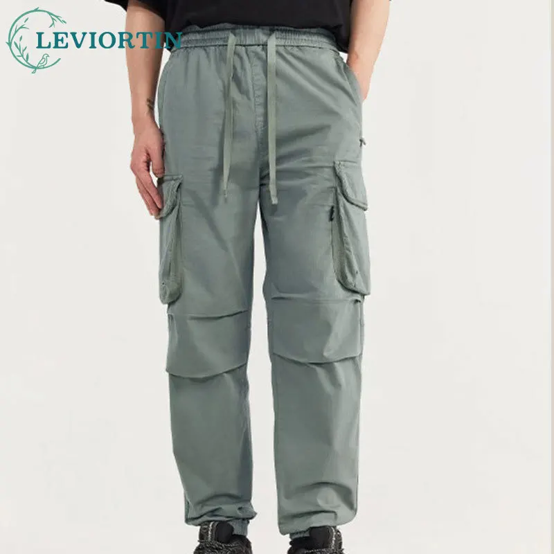 

2025 Spring and Autumn American washed retro work pants men's straight tube loose multi pocket pure cotton paratrooper pants