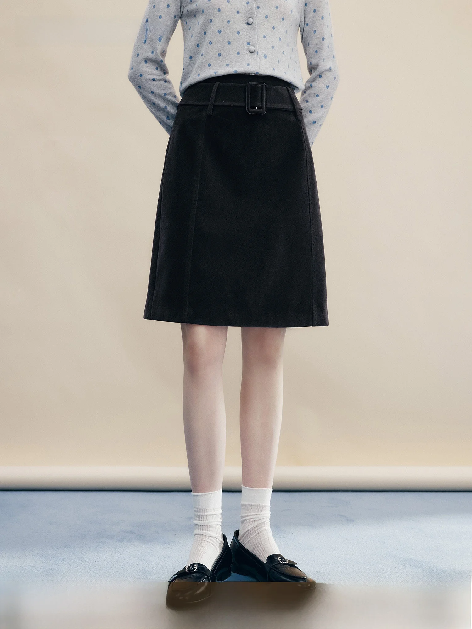 French Style Suede Straight Cut  Skirt for Women with Wide Belt Autumn New Arrival Versatile City Commute Daily Travel Date
