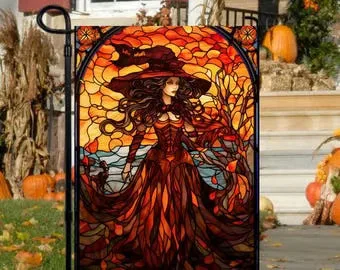 Scarlet Witch Stained Glass Garden Flag, Autumn Halloween Outdoor Sign HHZ UUV HHM UUX