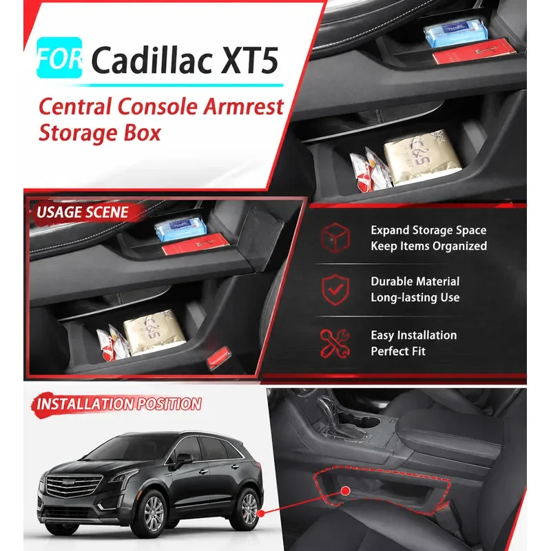 For Cadillac XT5 2025 LHD Central Console Armrest Storage Box Under Seat Organizer Interior Accessories Car Center Control