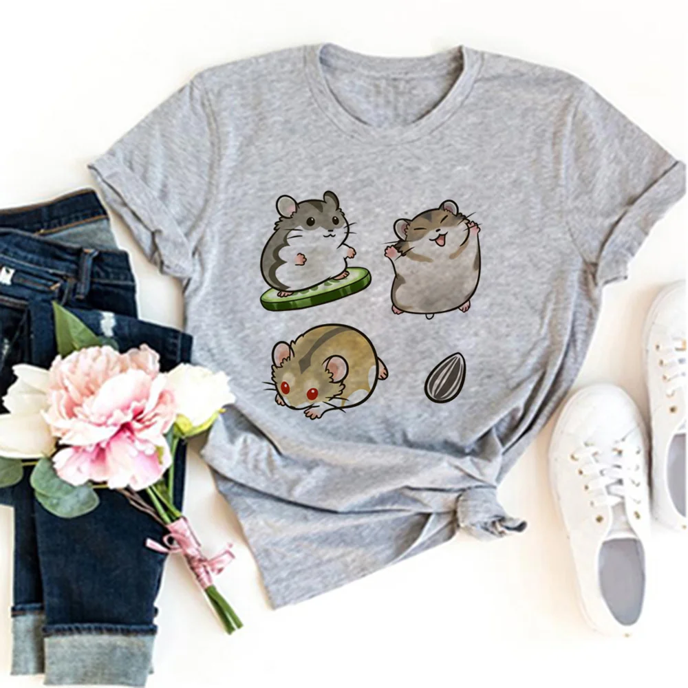 

hamster tshirt women summer Y2K comic Tee female anime clothing