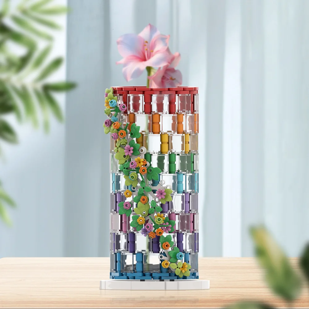 483 pz MOC arcobaleno vaso Building Blocks Bouquet di fiori vaso mattoni in vaso assemblare giocattoli decorazione creativa regalo per bambini