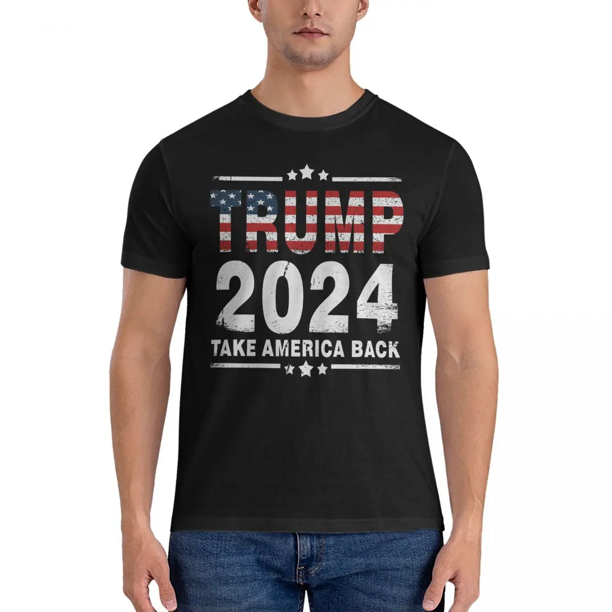 Мужские футболки Трамп 2024 Возьмите Америку снова с республиканским американским флагом удивительно сделать Америку великолепной снова футболки с круглым вырезом