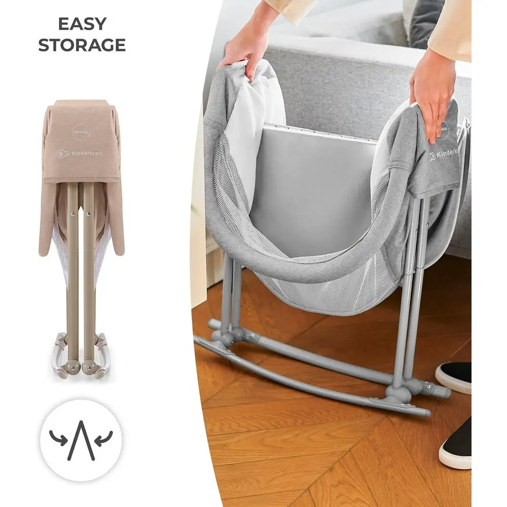 سرير محمول قابل للطي LOVI من Kinderkraft، سرير سفر للأطفال مع ناموسية، غطاء رأس قابل للتعديل، وميزة مهد، بيج #4