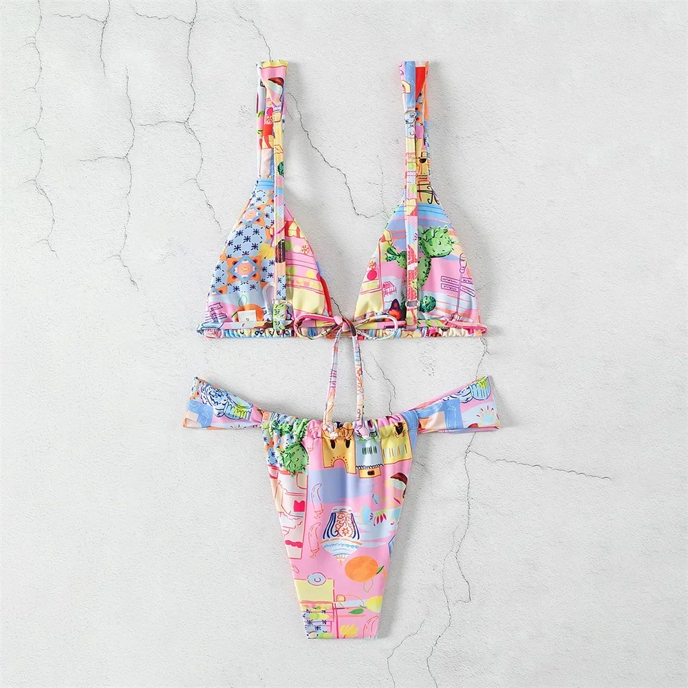 Bikini Kawaii para mujer, microtanga con Espalda descubierta, traje de baño de dos piezas para vacaciones, trajes de baño Y2K para playa