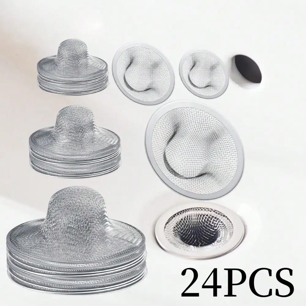 

24 шт. сетчатых фильтров-сеток для слива в раковине, из нержавеющей стали, для ванной комнаты, корзина-ловушка для волос, проволочная крышка для душевого слива