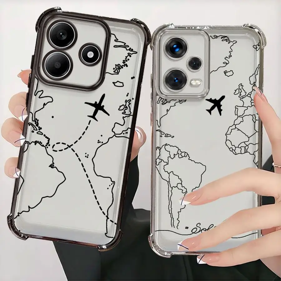 Custodia con mappa topografica per aereo Line per Redmi Note 14 Pro Plus 10 Lite 11s 11 12 13 9S 10s Cover per telefono