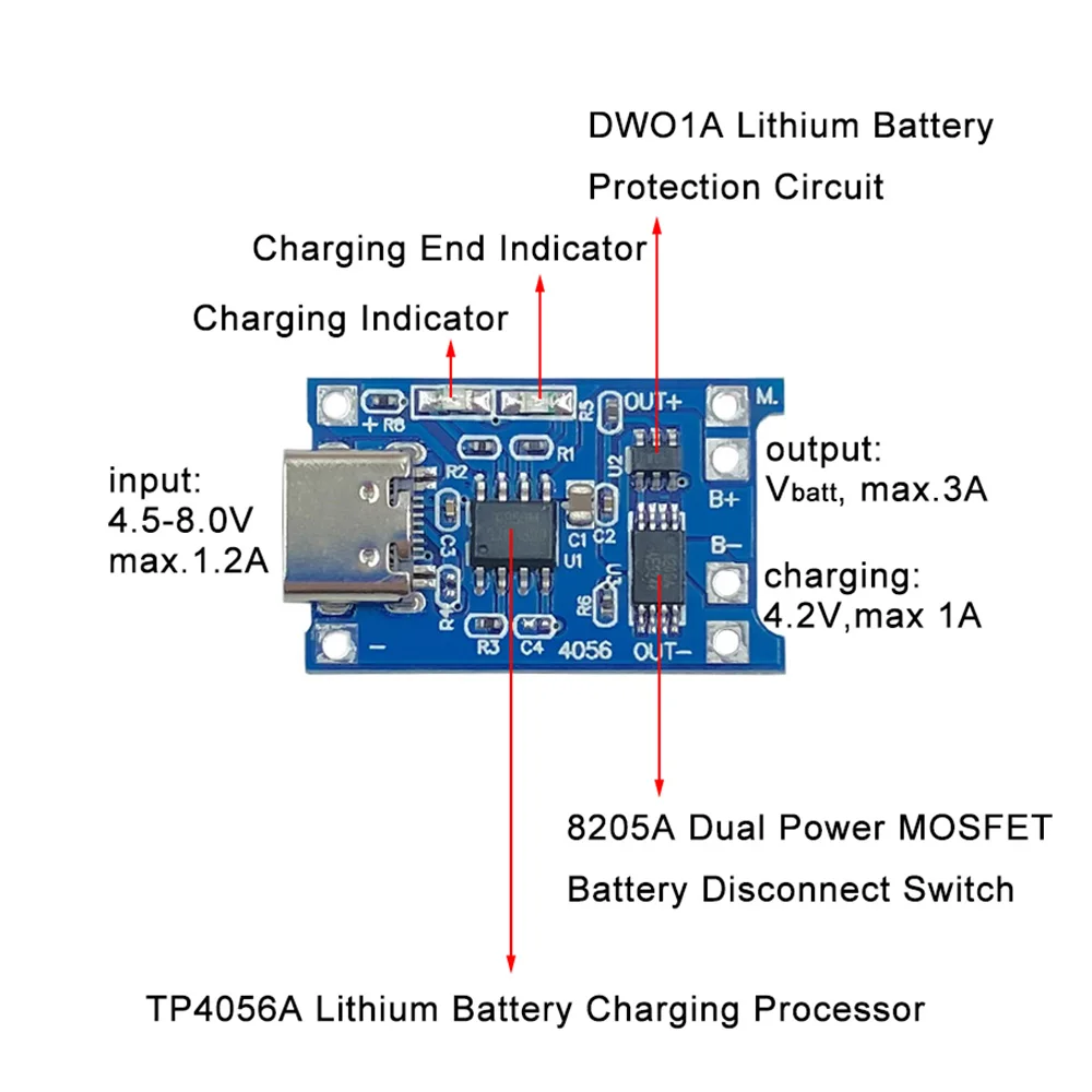 5-50PCS Type-c Micro USB 5V 1A 18650 TP4056 Lithium Battery Charger Module Charging Board With Protection Dual Functions 1A