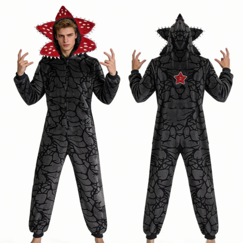 

Stranger Christmas Pajamas Plant Adult Onesie With Cozy Flannel Fabric Jumpsuit Holiday Parties Sleepwear Zipper Fun Costume