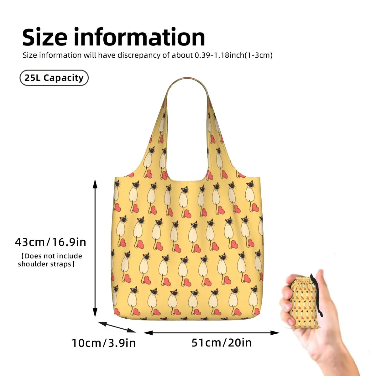 Love Siamese Cat-Yellow Shopping Tote Bag Canvas Large Capacity Shoulder Bags Shopper Grocery Handbag for Women