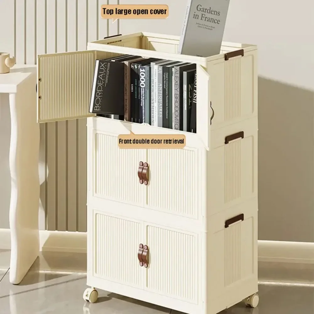 Storage Box Wardrobe with Lid Wheel Double Door Open Folding Storage Cabinet Household Plastic Box Save Space Organising Goddess