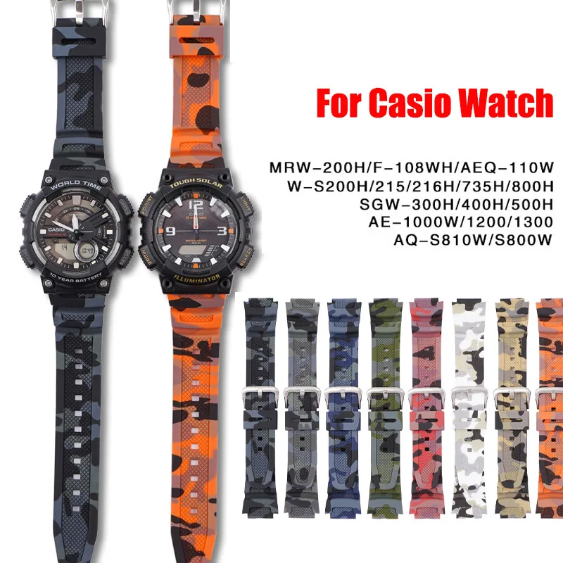 Camouflage Watch Strap For Casio AQ-S810W AE-1200/1300/SGW-300 W-S200H W-800H W-216H W-735H F-108WH W-215 AEQ-110W Silicone Band