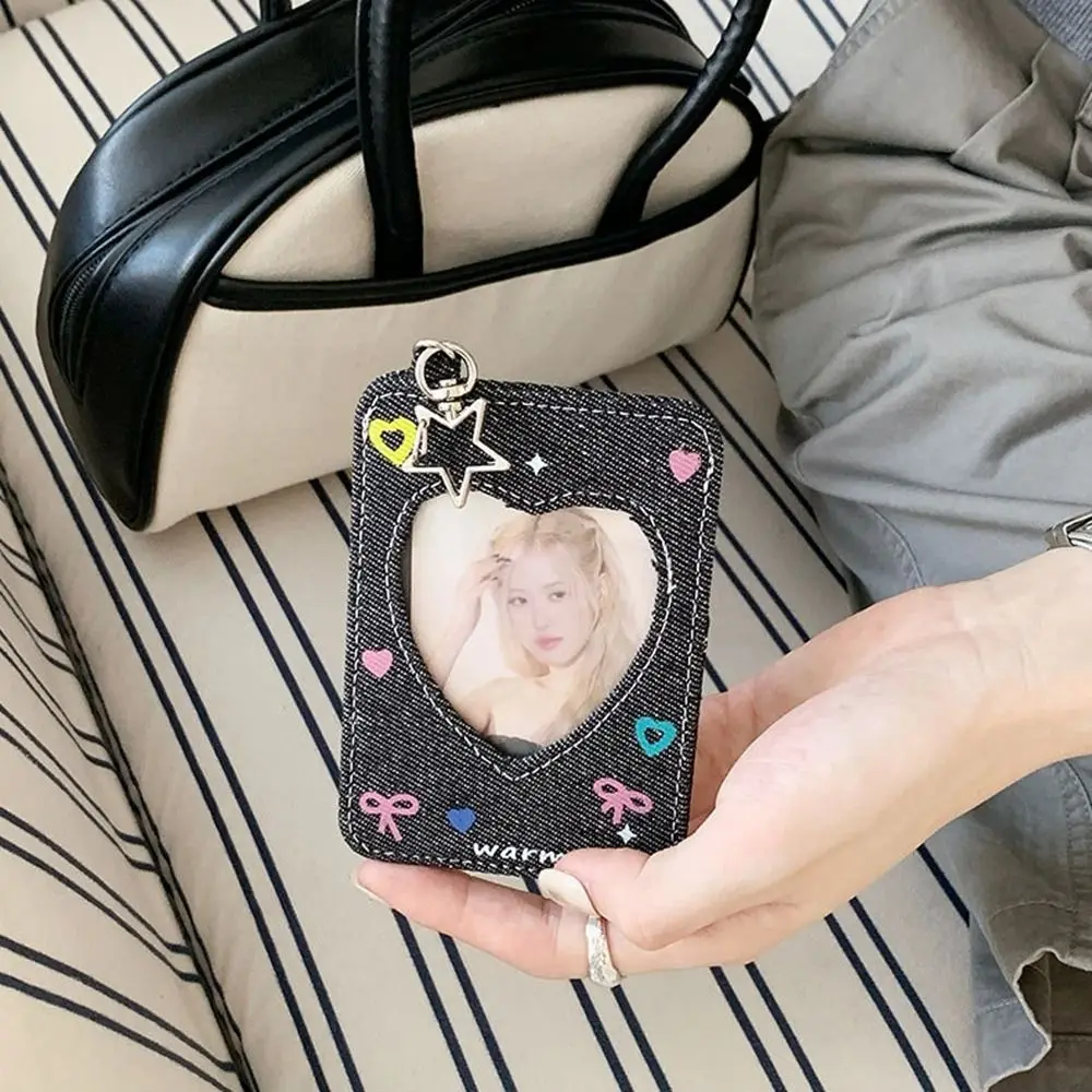 Fashion Y2k Denim Star Card Holder Backpack Hanging Keychain Bag Pendant Love Heart Student Card Cover Ladies