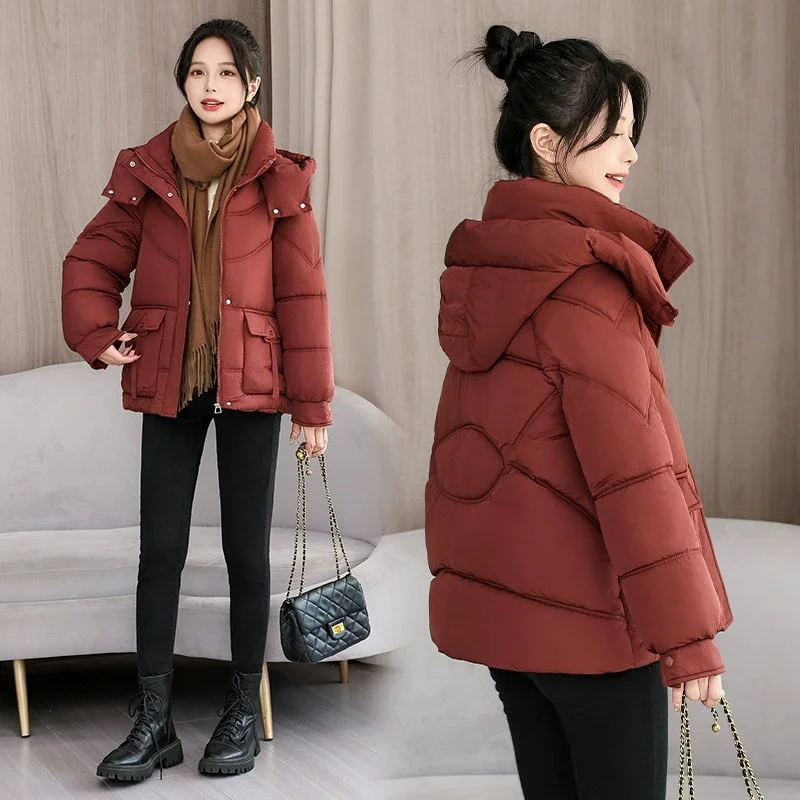 Veste d'hiver femmes 2025 nouveau Parka décontractée à capuche épais vers le bas coton rembourré Parka femme veste manteau court mince vêtements d'extérieur chauds