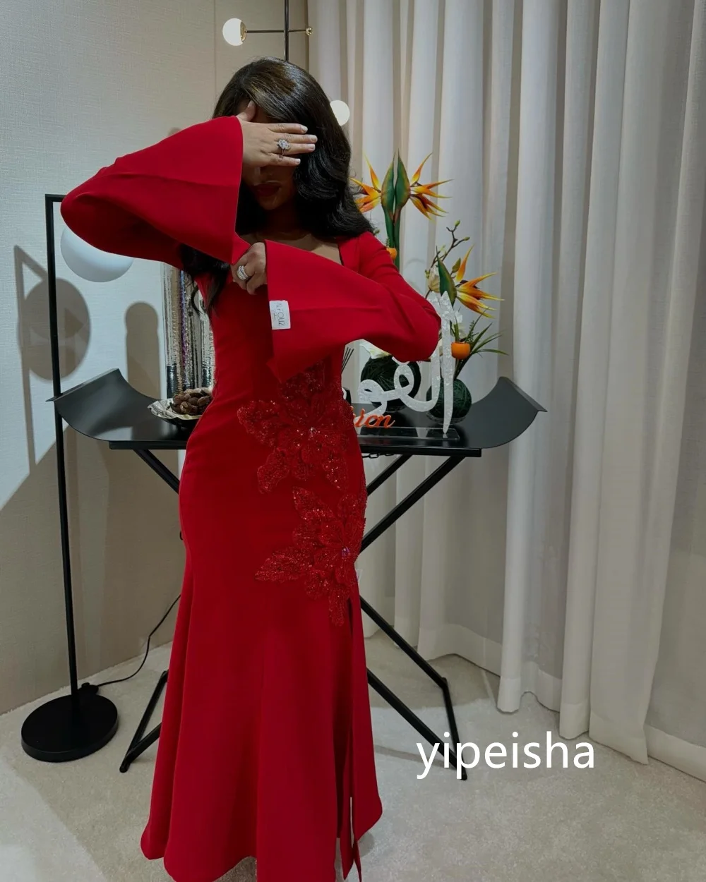 Personalizado clássico jérsei sereia pescoço quadrado midi vestidos de baile requintado estilo moderno pastrol unisex estilo chinês forma