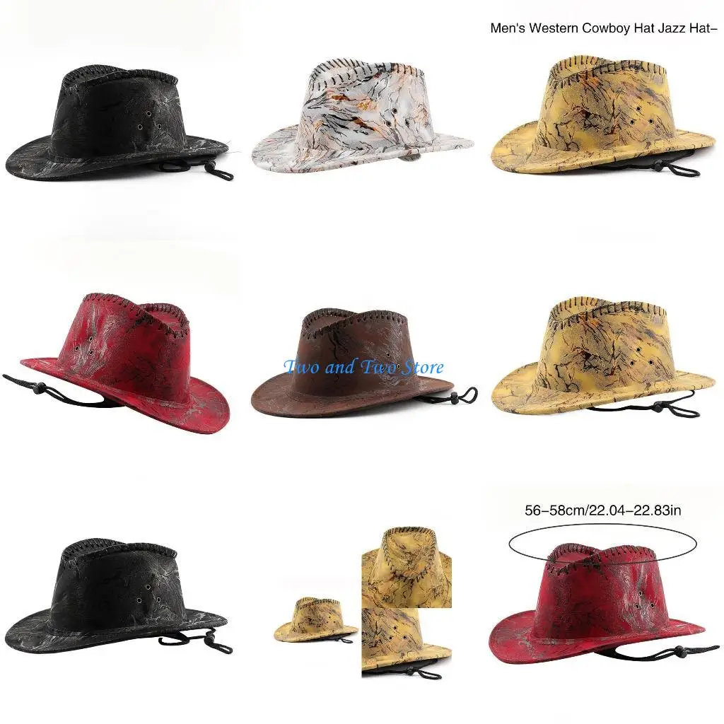 

HX6F Elegant Rolled Brims Cowboy Hats Adjustable Chin Rope Western Hat for Girl