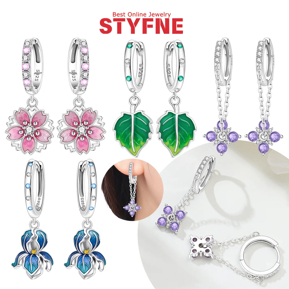 

Женские серьги из серебра 925 пробы с растениями, розовые, вишнево-синие серьги-кольца с ирисом для дня рождения, модные украшения, изысканные подарки