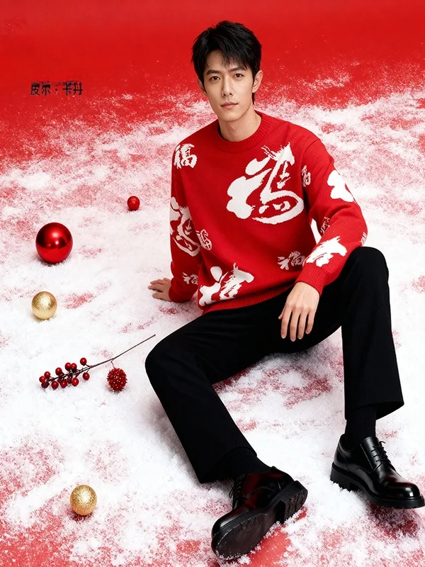 

Новинка 2026 года: Вязаный свитер унисекс для пар, мягкий, теплый, с длинным рукавом, круглым вырезом, спущенным плечом, красный базовый цвет.