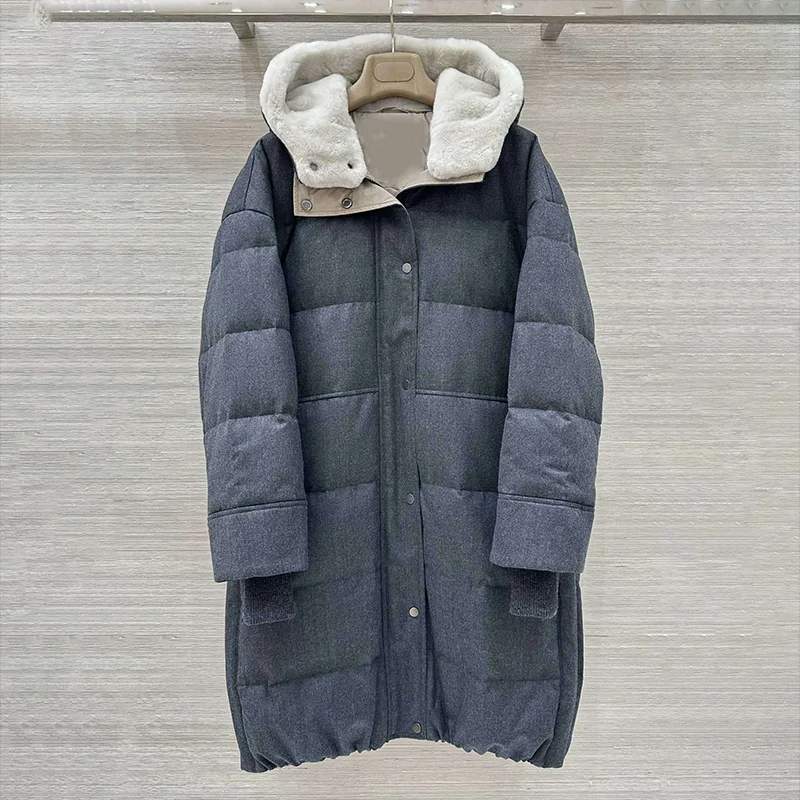 

High quality Detachable fur hat, women's medium to long hooded goose down jacket, winter warm clothes coat 25121356