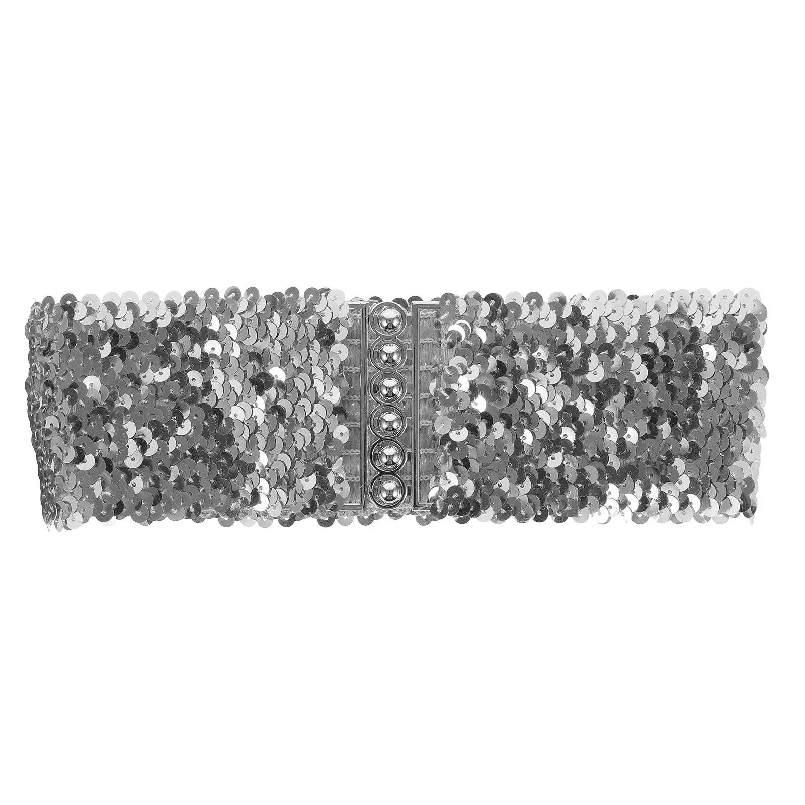 

Sequin Elastic Buckle Elastic Stretchy Waist Belt Fashion Women Belts Dress Buckle Mirror Beads Wide Belt For Clothes