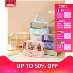 Printed transparent cosmetic bag large capacity splicing handbag sweet macaron toiletry bag travel portable storage bag