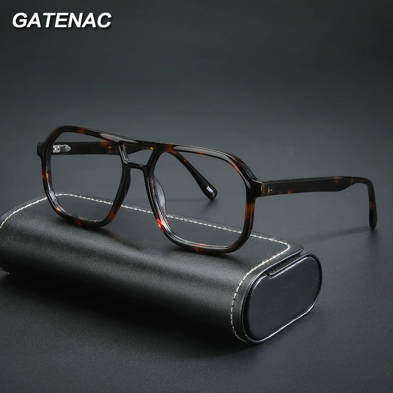 

Vintage Acetate Glasses Frame Men Pilot Double Beam Prescription Myopia Eyeglasses Frame Women Luxury Brand Spring Legs Eyewear