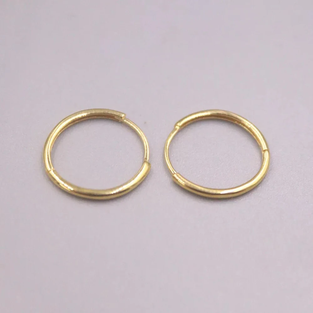 Au750 Pure 18K Yellow Gold Women Lucky Smooth Circle Hoop Earrings 13.5mm