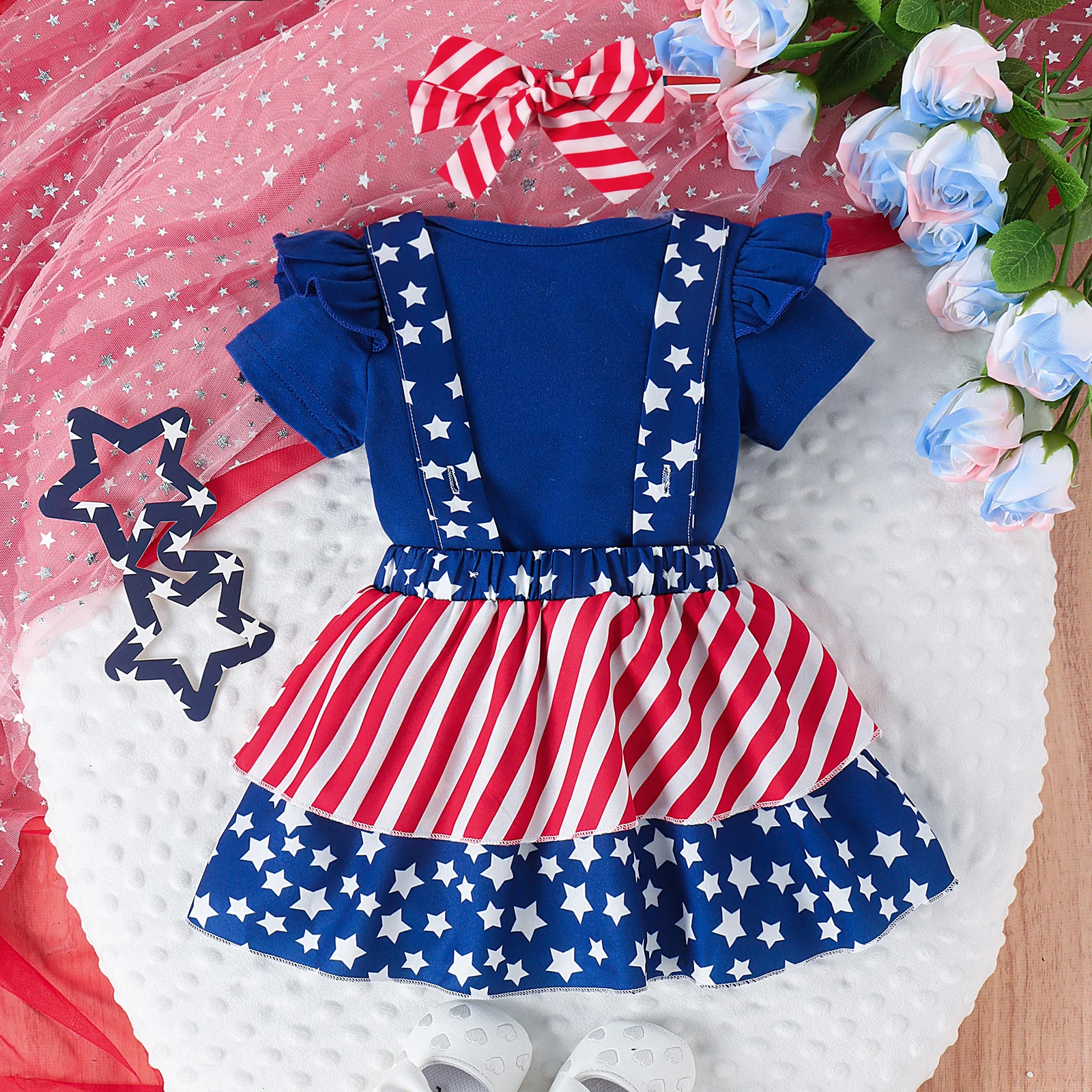 3 قطعة صيف جديد نمط فتاة طفل 0-1 سنة لطيف ومرح الدب رئيس و النسر دمية ختم + حزام تنورة #4