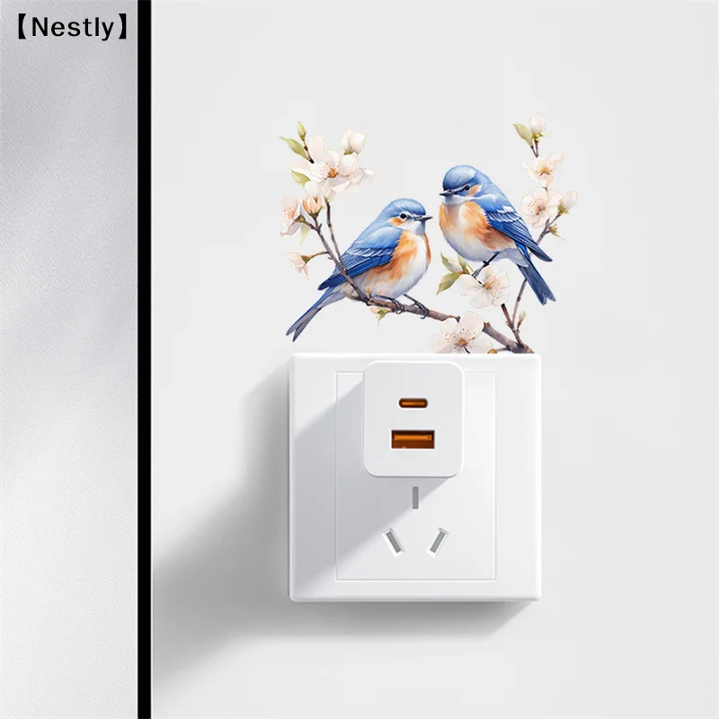 Painted Branches Bird Bedroom Living Room Switch Paste Home Decoration Beautify Wall Stickers Self-Paste Decals〔Nest〕