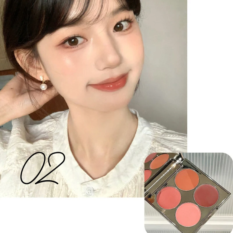 HERORANGE 4-Farben-wasserfeste Rouge-Palette, matt, schimmernd, natürlicher 3D-Make-up-Look, Weihnachtsgeschenk für alle Hauttöne